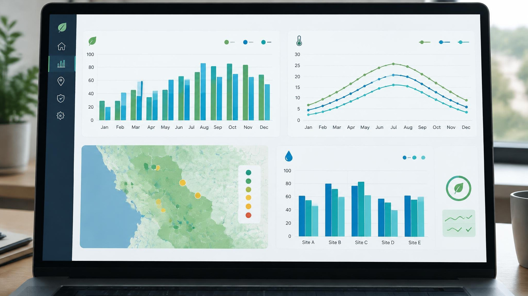 Data dashboard with charts on a screen