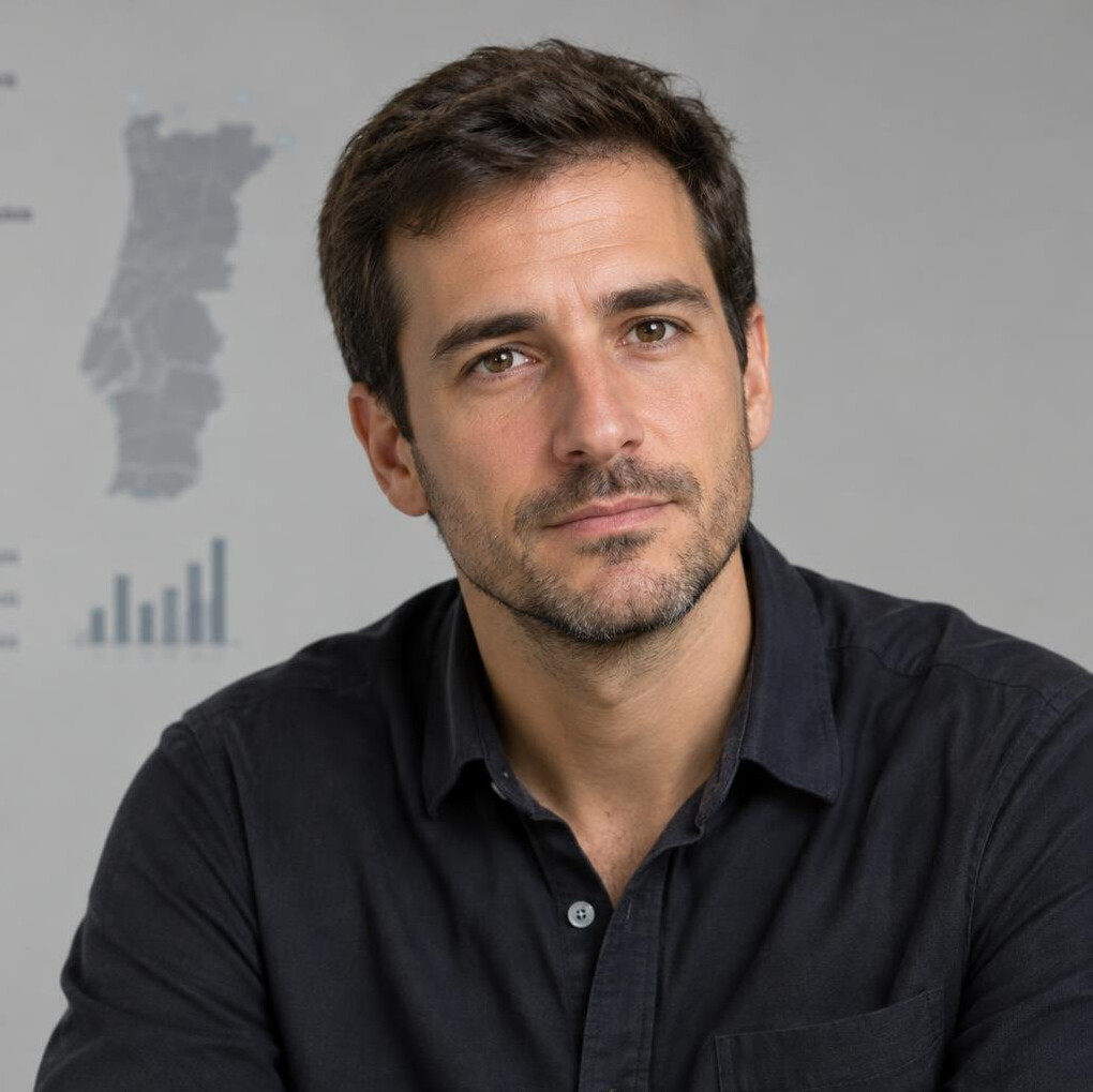 Portrait of a man with short hair and neutral expression